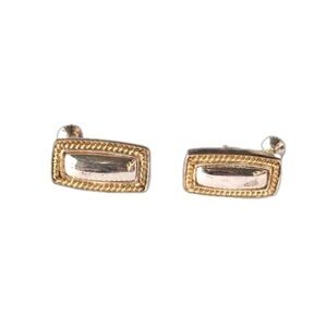 Vintage Napier Signed Gold & Silver Tone Rectangular Screwback Earrings